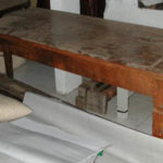 One piece teak consul table
